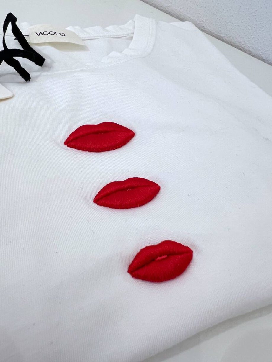 Shop Online T-shirt bianca ricamo bocche rosse Vicolo