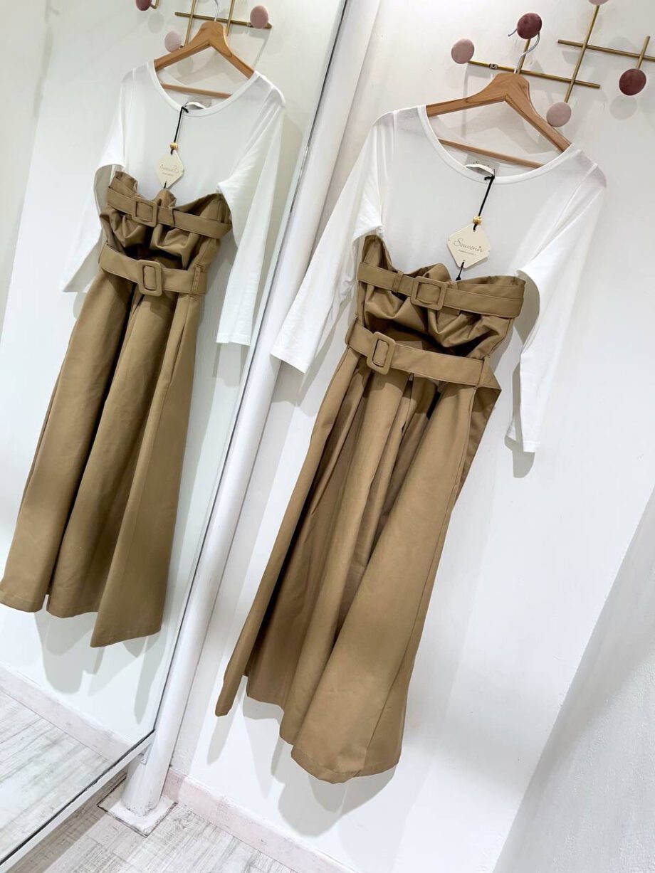 Shop Online Vestito midi beige in cotone con cinture Souvenir