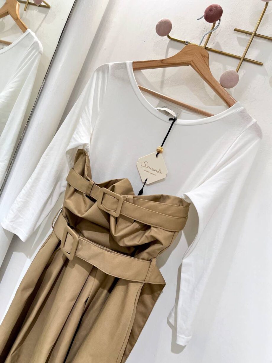 Shop Online Vestito midi beige in cotone con cinture Souvenir