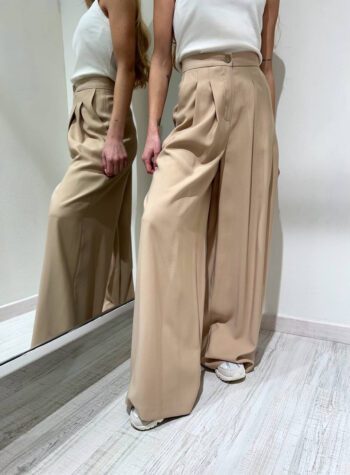 Shop Online Pantalone palazzo beige con pinces HaveOne