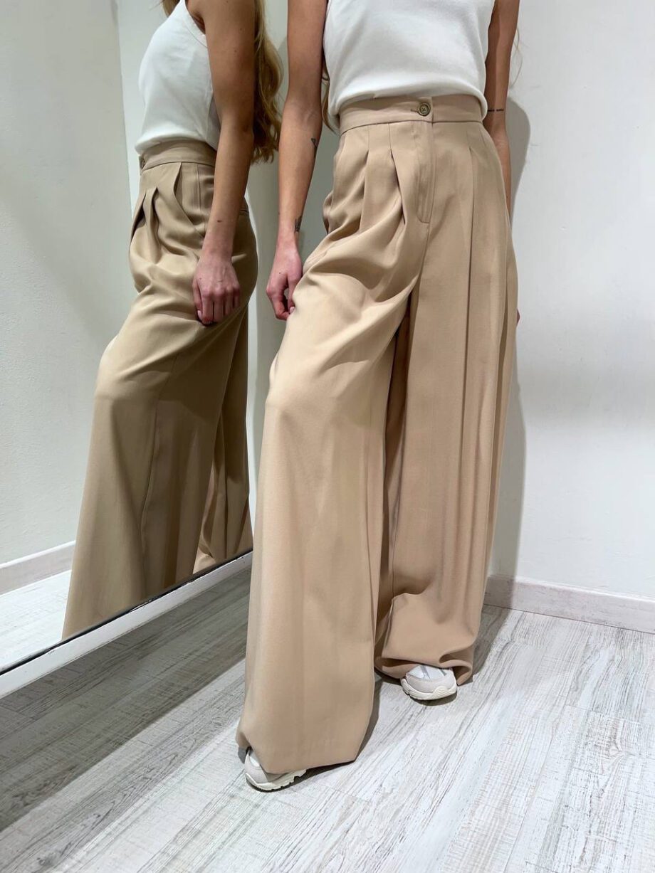 Shop Online Pantalone palazzo beige con pinces HaveOne