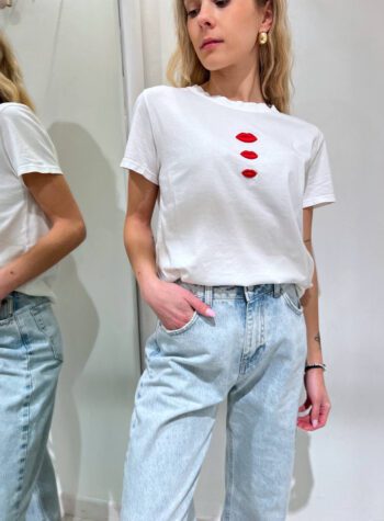 Shop Online T-shirt bianca ricamo bocche rosse Vicolo
