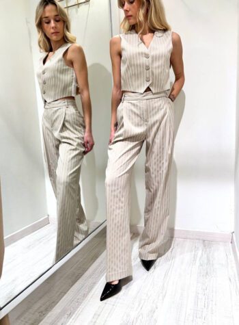 Shop Online Pantalone palazzo beige gessato HaveOne