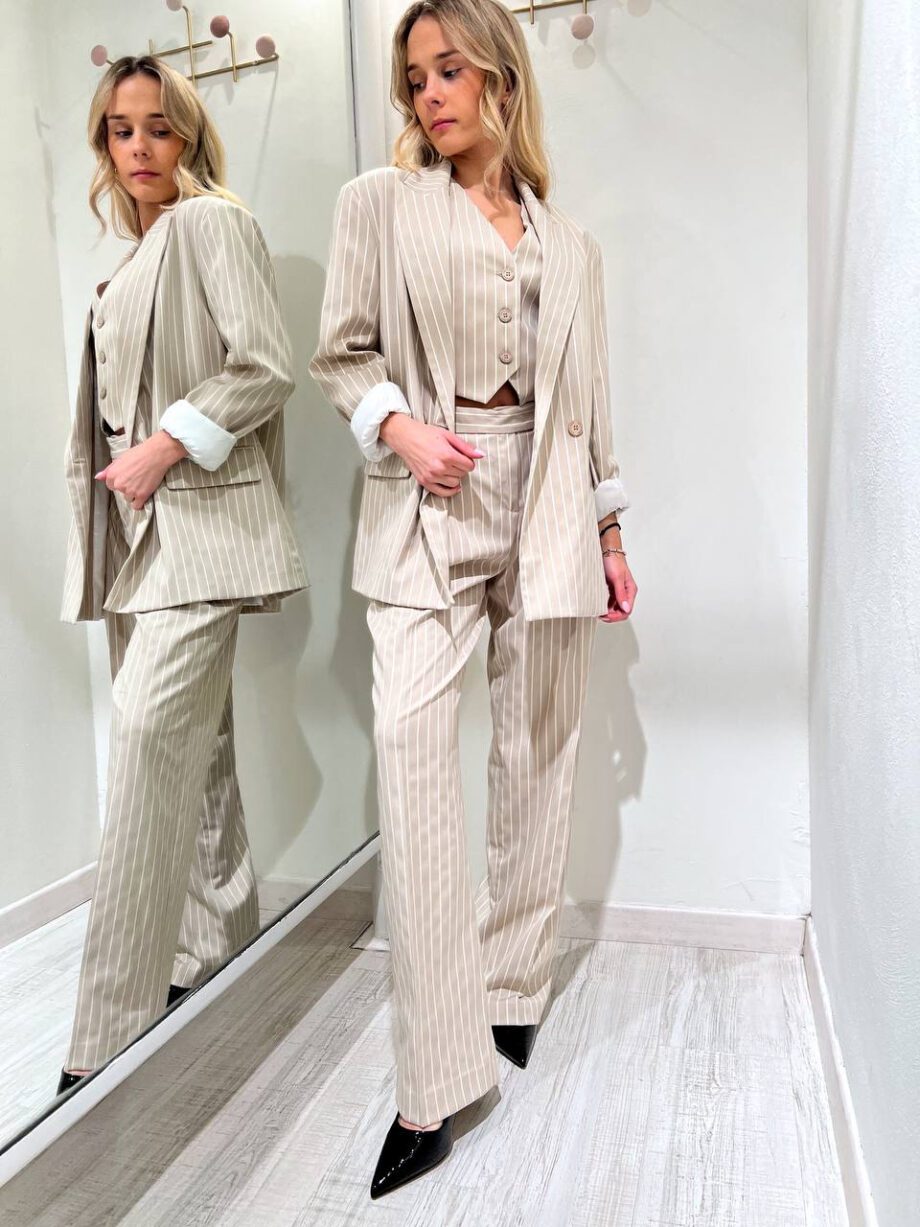 Shop Online Pantalone palazzo beige gessato HaveOne