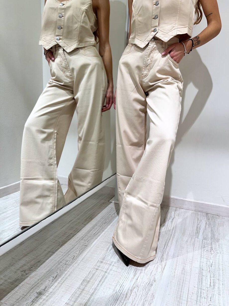 Shop Online Jeans palazzo beige con cuciture Kontatto