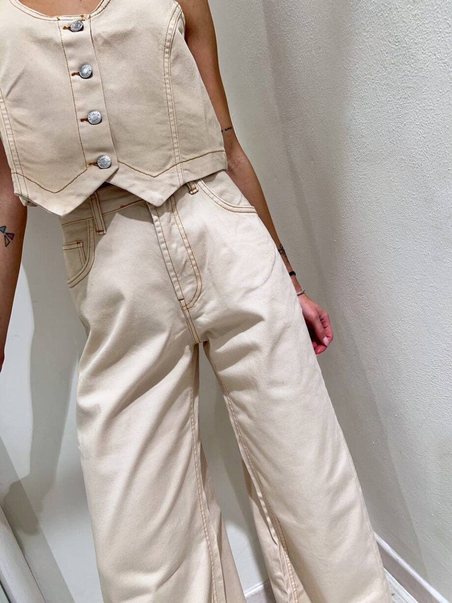 Shop Online Jeans palazzo beige con cuciture Kontatto