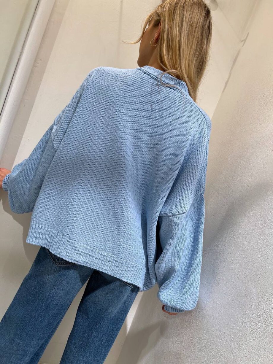 Shop Online Cardigan in maglia azzurro con tasche Kontatto