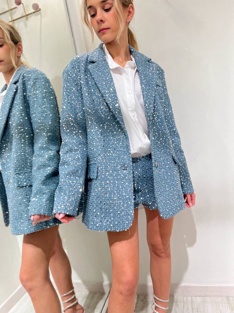 Shop Online Culotte in tweed azzurre con paillettes HaveOne
