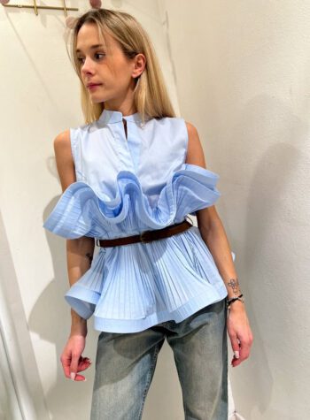 Shop Online Blusa azzurra con maxi rouches Souvenir