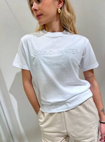 Shop Online T-shirt girocollo bianca logo rilievo Hinnominate