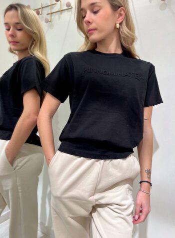 Shop Online T-shirt girocollo nera logo rilievo Hinnominate