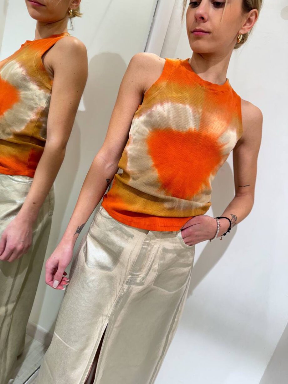 Shop Online Canotta tie dye arancio e beige Don't @ me