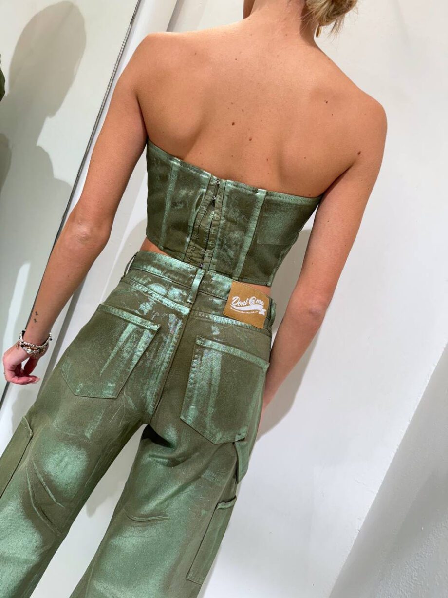 Shop Online Pantalone in denim cargo verde laminato Don't @ me