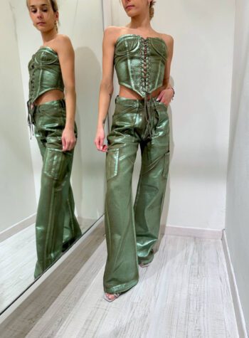 Shop Online Pantalone in denim cargo verde laminato Don't @ me