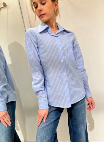 Shop Online Camicia azzurra a righe in cotone Kontatto