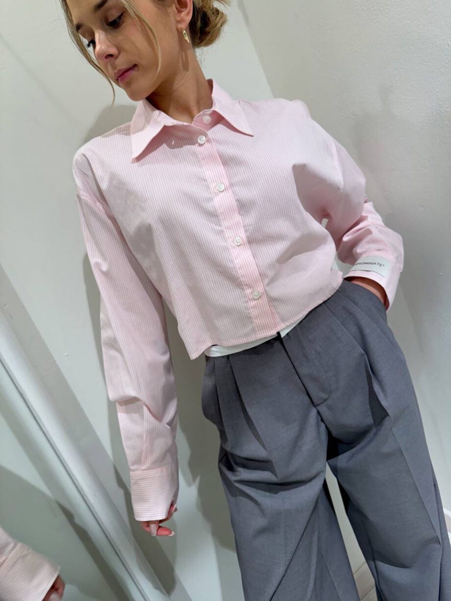 Shop Online Camicia corta a righe bianca e rosa Hinnominate