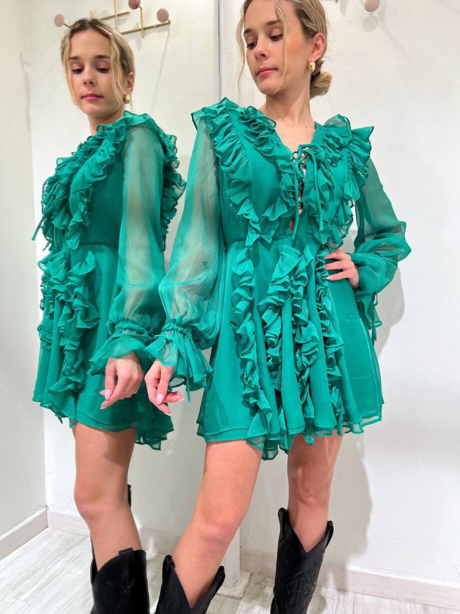 Shop Online Vestito corto Jade verde con rouches Odì Odì