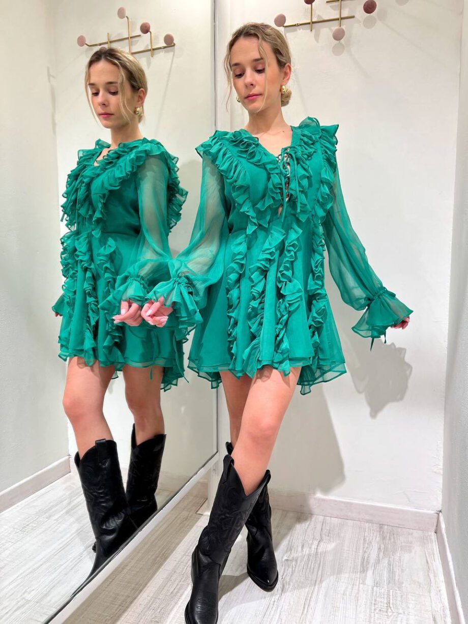 Shop Online Vestito corto Jade verde con rouches Odì Odì