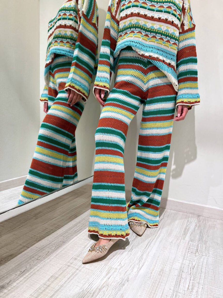 Shop Online Pantalone crochet righe ruggine e verde HaveOne