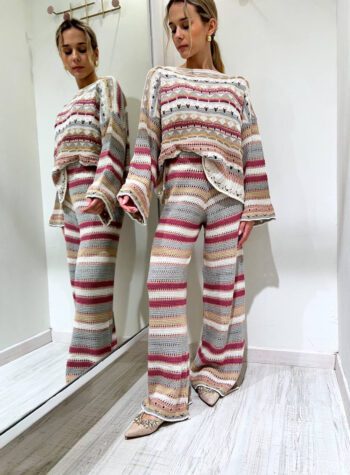 Shop Online Pantalone crochet righe fucsia e rosa nude HaveOne