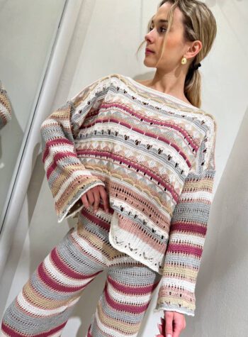 Shop Online Pantalone crochet righe fucsia e rosa nude HaveOne