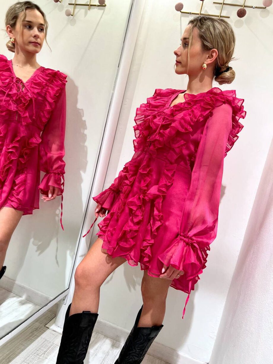 Shop Online Vestito corto Jade fucsia con rouches Odì Odì