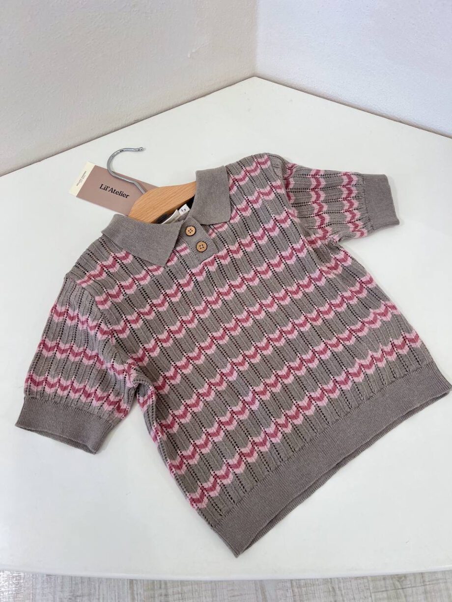 Shop Online Maglia polo verde salvia a righe rosa Lil' Atelier