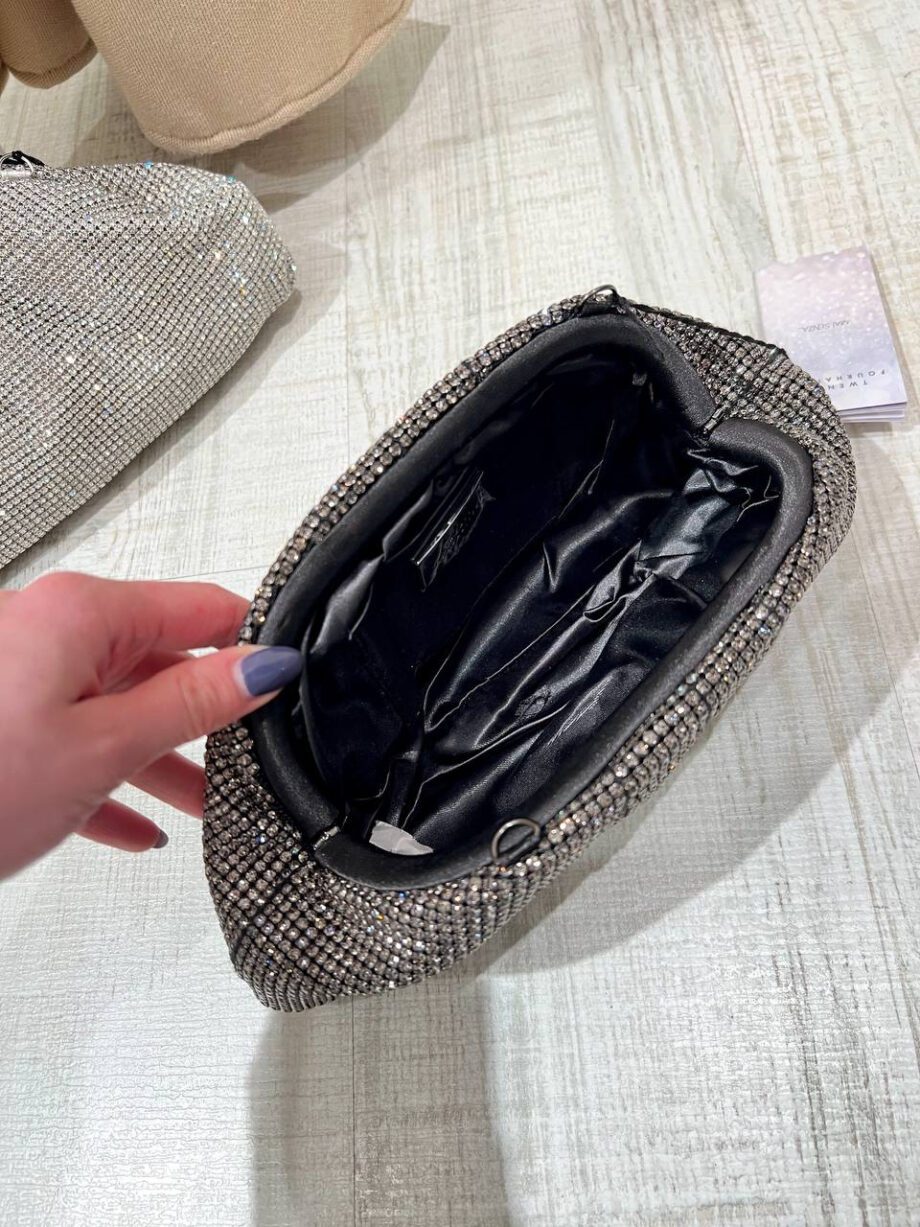 Shop Online Pochette clutch nera con strass argento Twentyfourhaitch