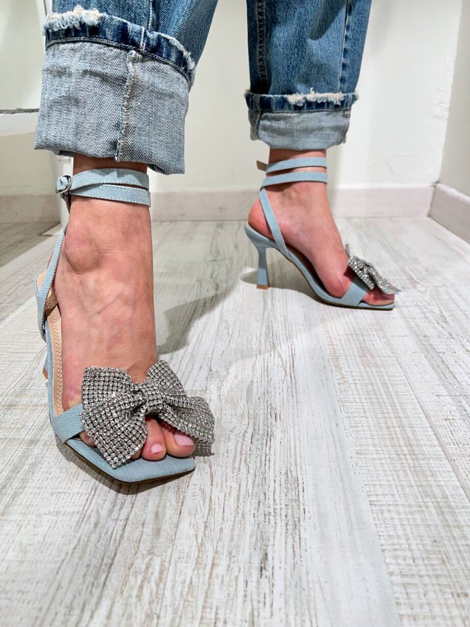 Shop Online Sandalo Abu in denim con fiocco strass Twentyfourhaitch