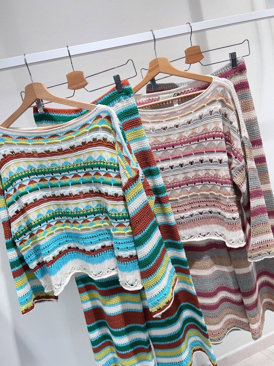 Shop Online Pantalone crochet righe ruggine e verde HaveOne