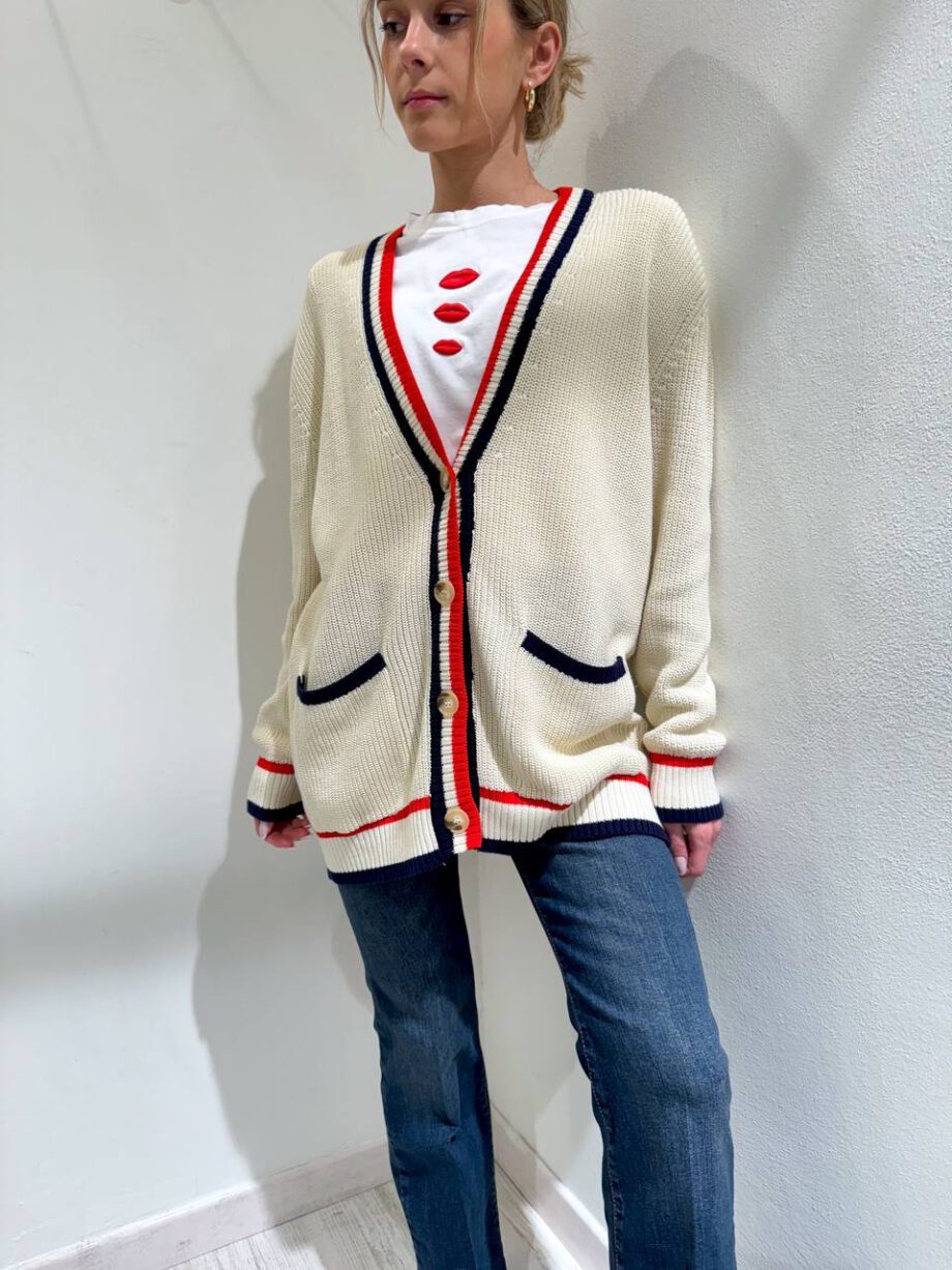 Shop Online Cardigan over burro con profili righe Vicolo