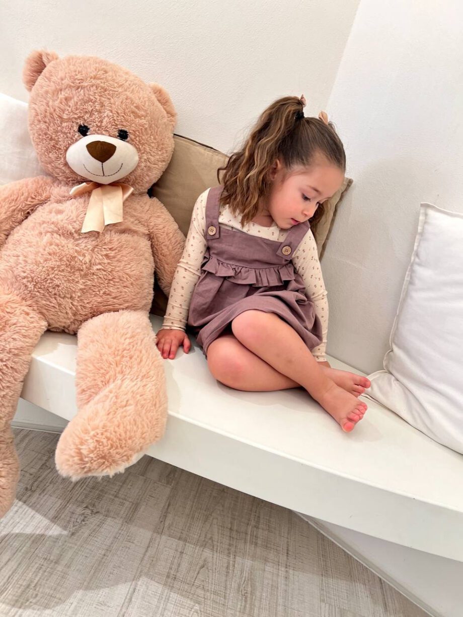 Shop Online Abito salopette con gala prugna Lil’ Atelier