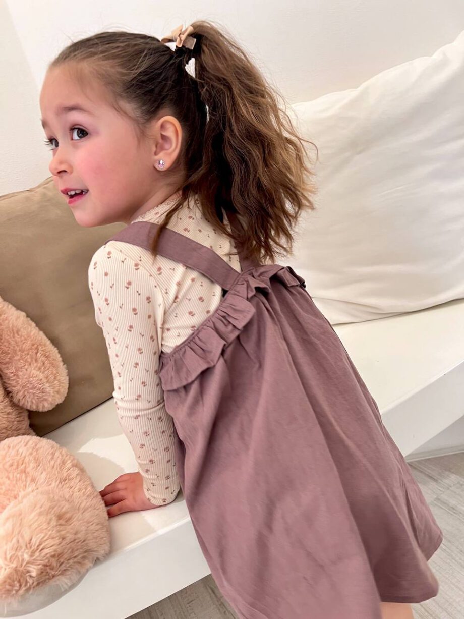 Shop Online Abito salopette con gala prugna Lil’ Atelier