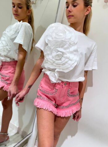 Shop Online Short Leni in denim rosa con strass Odì Odì