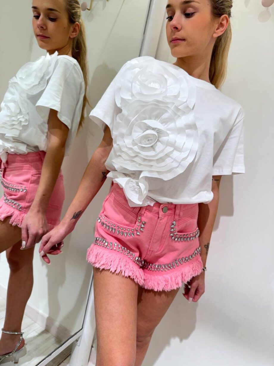 Shop Online Short Leni in denim rosa con strass Odì Odì