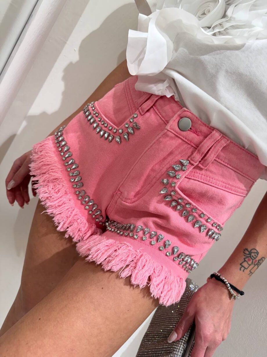 Shop Online Short Leni in denim rosa con strass Odì Odì