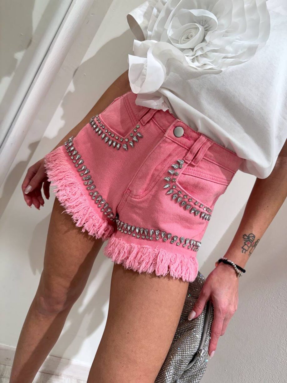 Shop Online Short Leni in denim rosa con strass Odì Odì