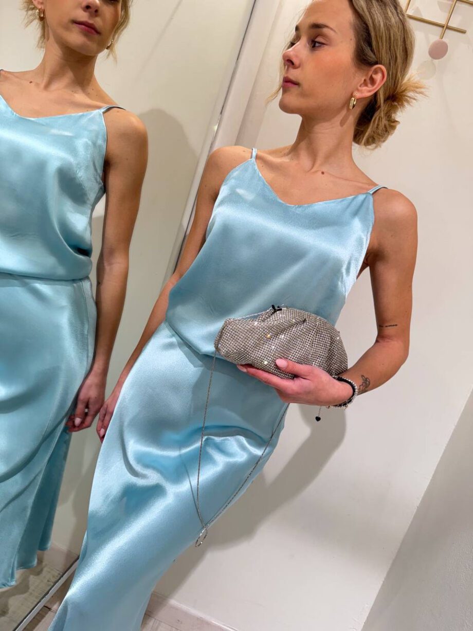 Shop Online Longuette satin azzurra in viscosa Kontatto