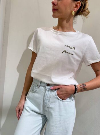 Shop Online T-shirt bianca ricamo verde "single forever ” Vicolo