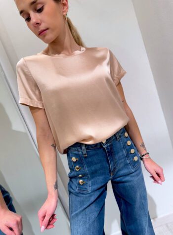 Shop Online T-shirt satin rosa nude in viscosa Vicolo