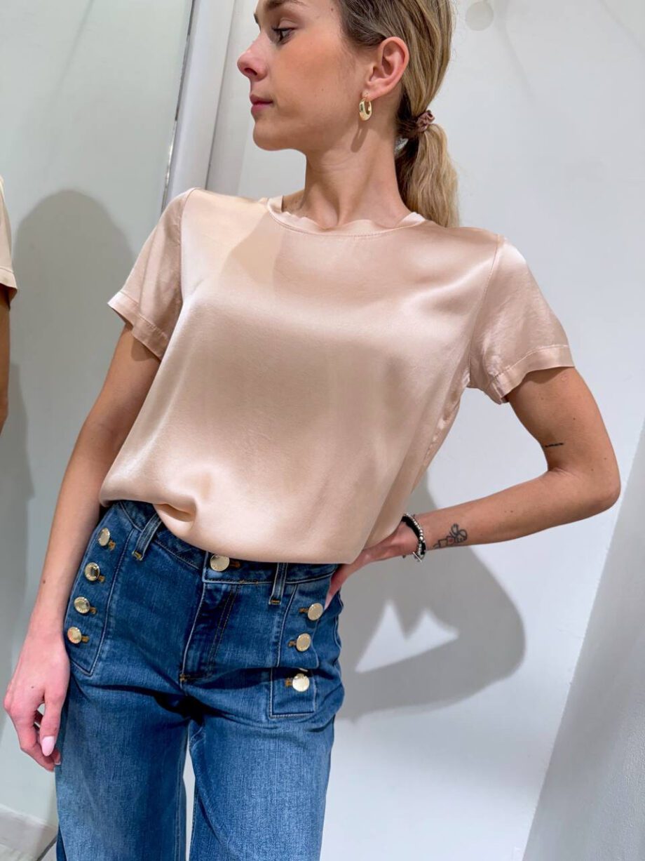 Shop Online T-shirt satin rosa nude in viscosa Vicolo