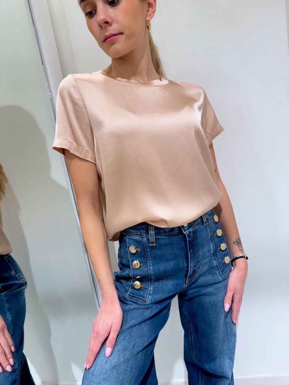 Shop Online T-shirt satin rosa nude in viscosa Vicolo