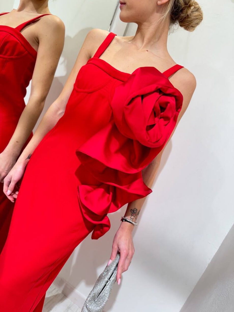 Shop Online Vestito lungo rosso con maxi rosa Souvenir