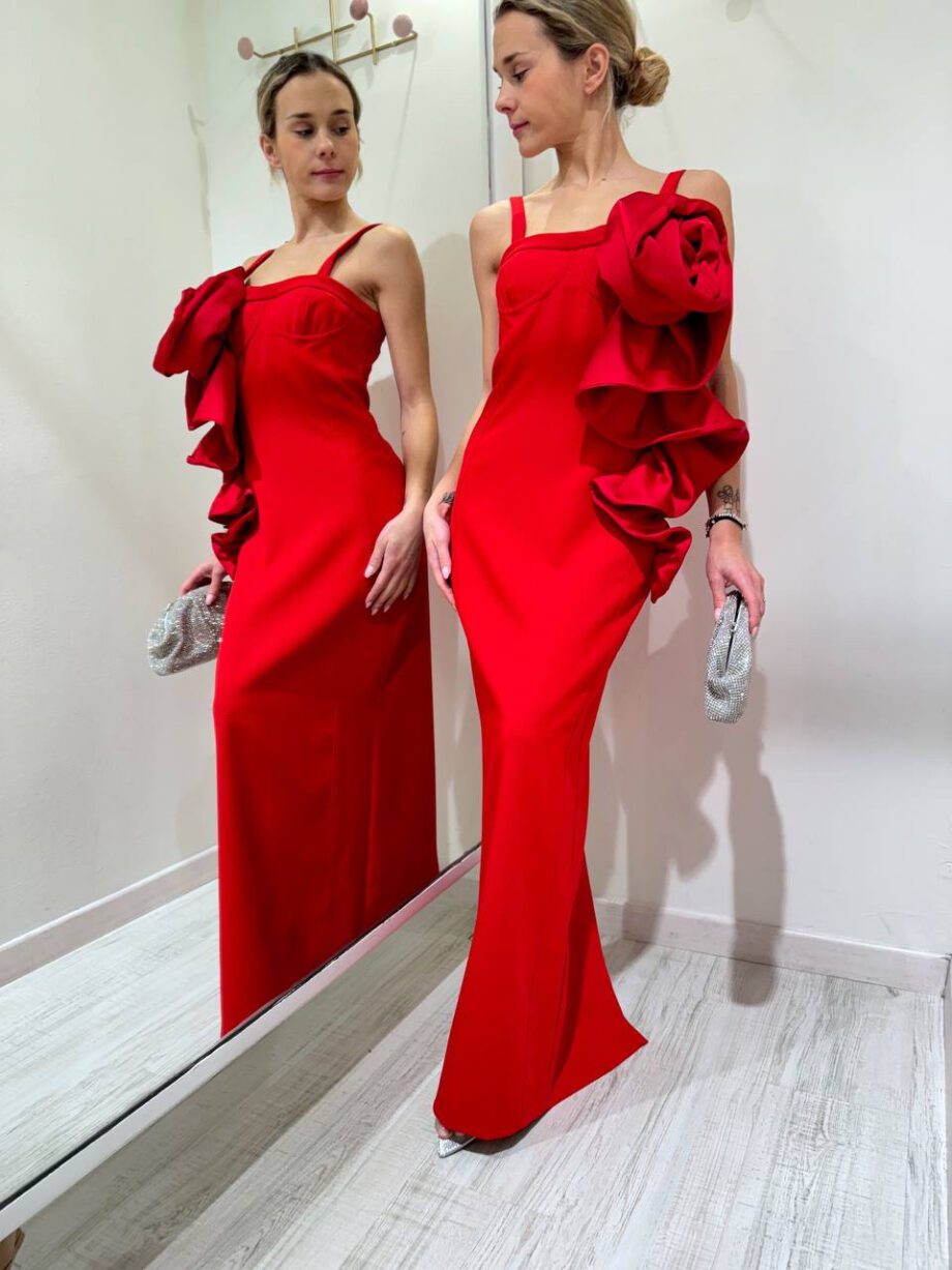 Shop Online Vestito lungo rosso con maxi rosa Souvenir