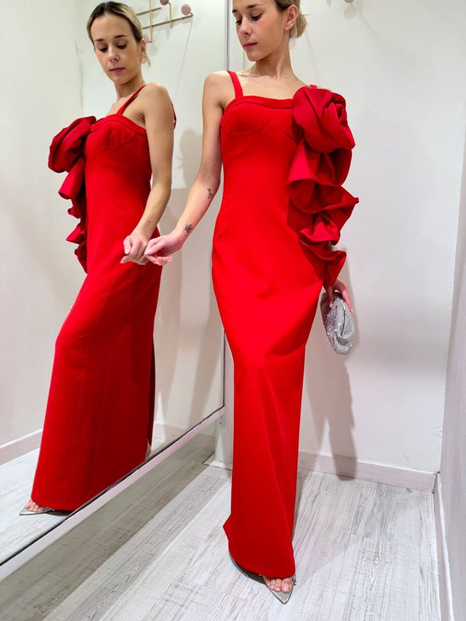 Shop Online Vestito lungo rosso con maxi rosa Souvenir