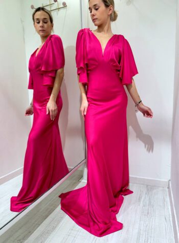 Shop Online Vestito satin lungo fucsia Souvenir