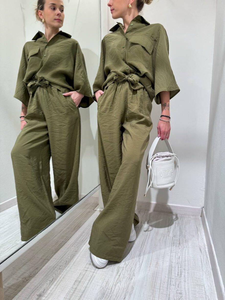 Shop Online Pantalone palazzo verde militare fluido HaveOne