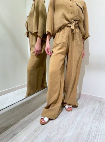 Shop Online Pantalone palazzo beige nocciola fluido HaveOne