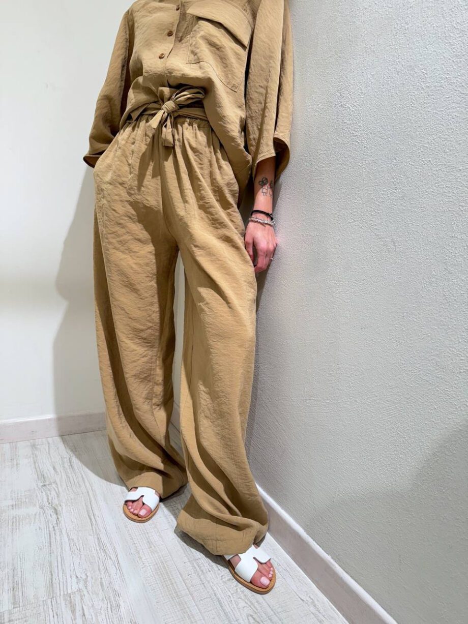 Shop Online Pantalone palazzo beige nocciola fluido HaveOne