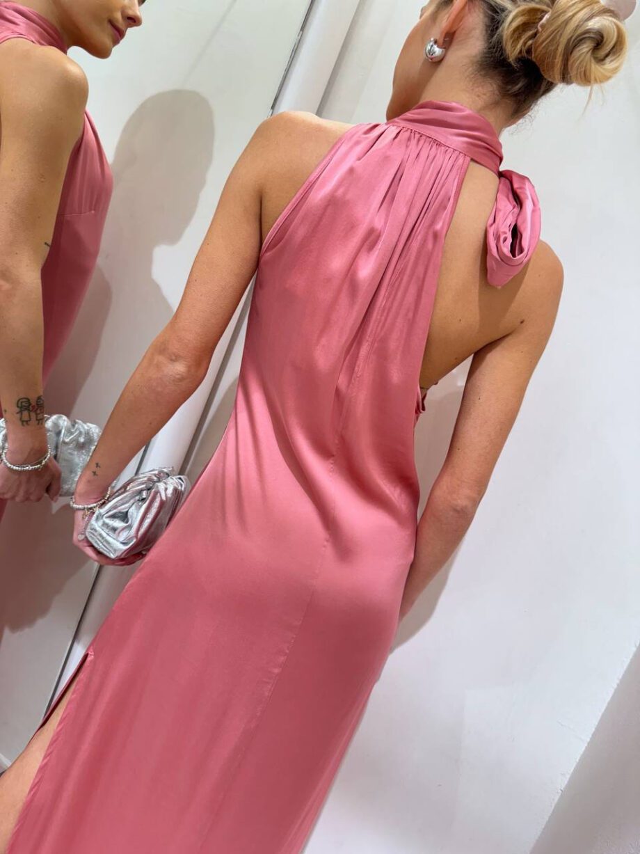 Shop Online Vestito lungo satin rosa monospalle HaveOne